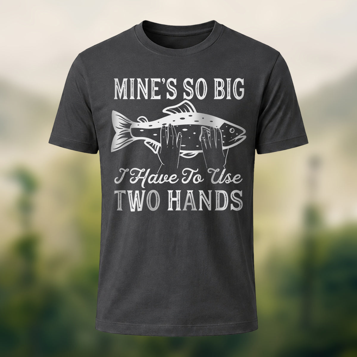 Big Fish in Hand Pattern Daily Cotton T-shirt Charcoal