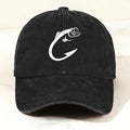 Vintage Washed Fish Hook Baseball Cap Black