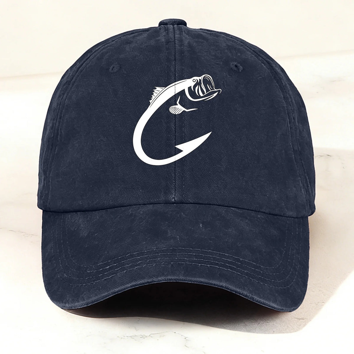 Vintage Washed Fish Hook Baseball Cap Navy