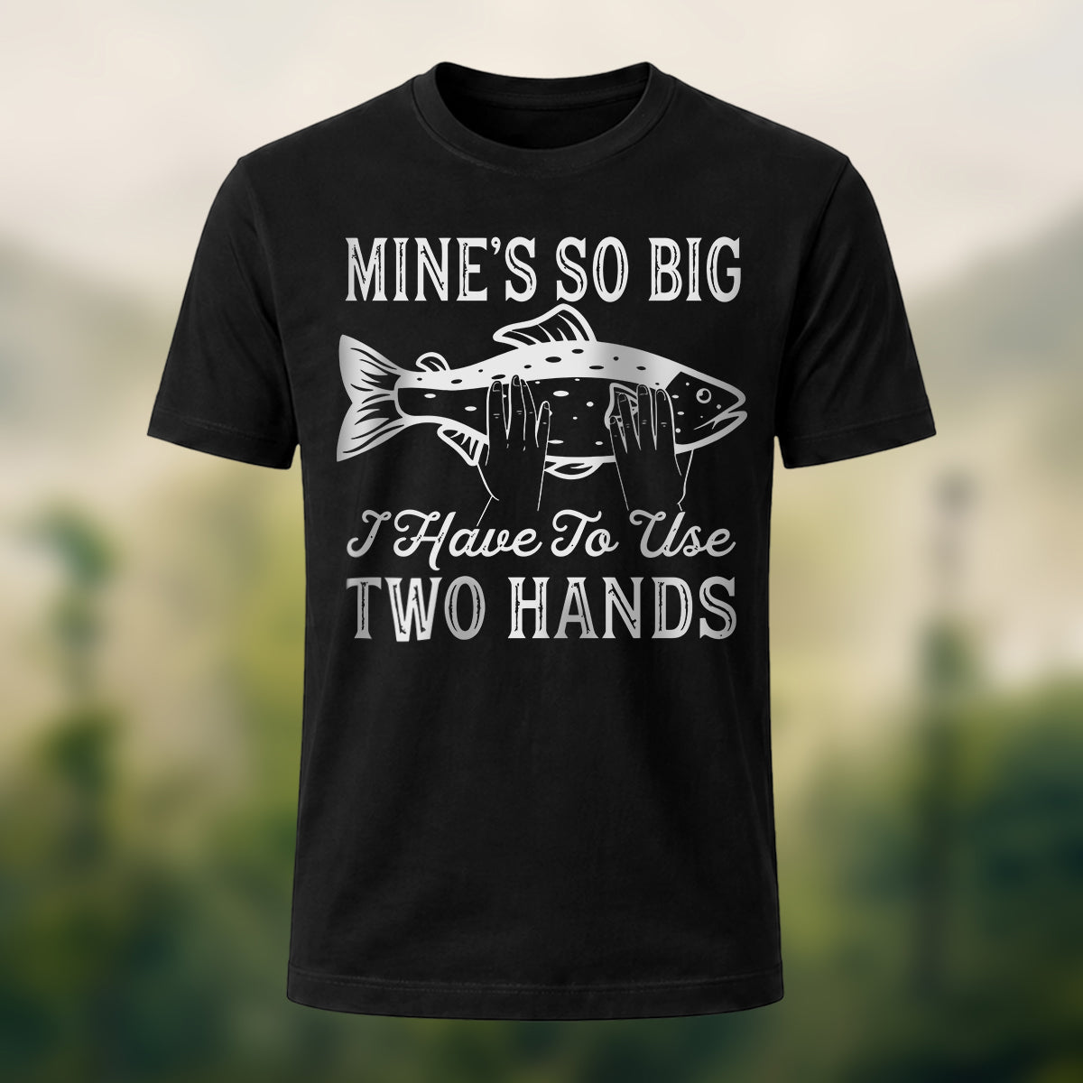 Big Fish in Hand Pattern Daily Cotton T-shirt Black