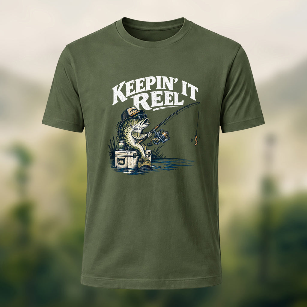 Classic Angler Print Combed Cotton T-Shirt Olive Green