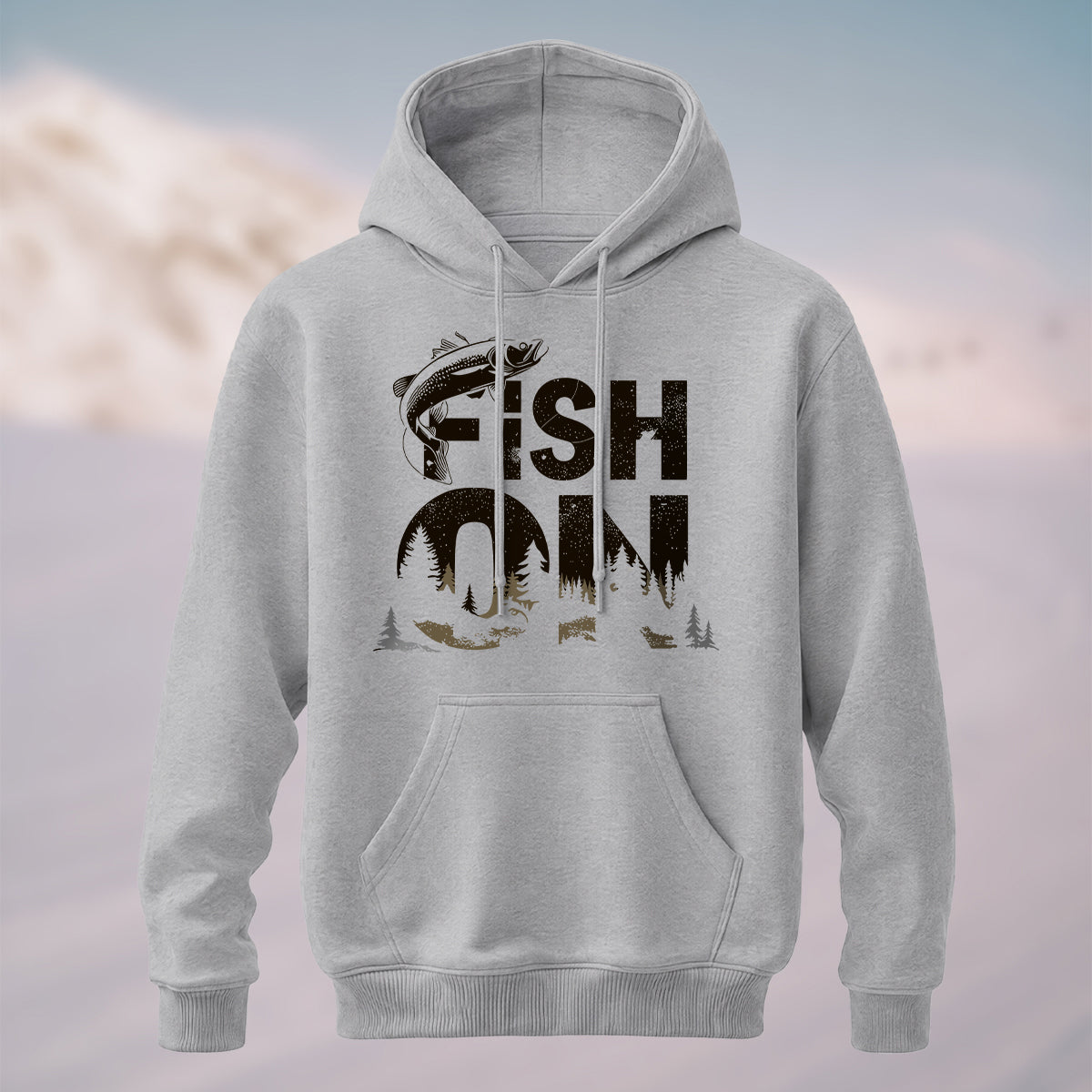 Cotton Made Vintage Fish On Outdoor Hoodie Heather Grey