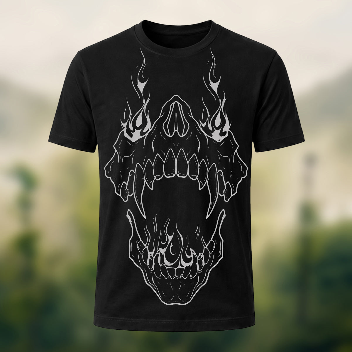Fierce Flaming Skull Premium Cotton T-Shirt Black