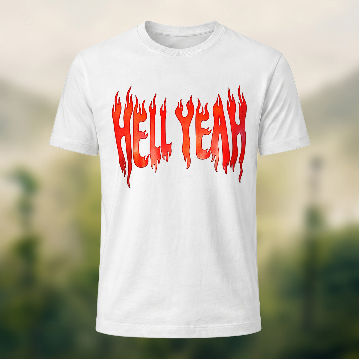Bold Flame Lettering Combed Cotton T-Shirt White