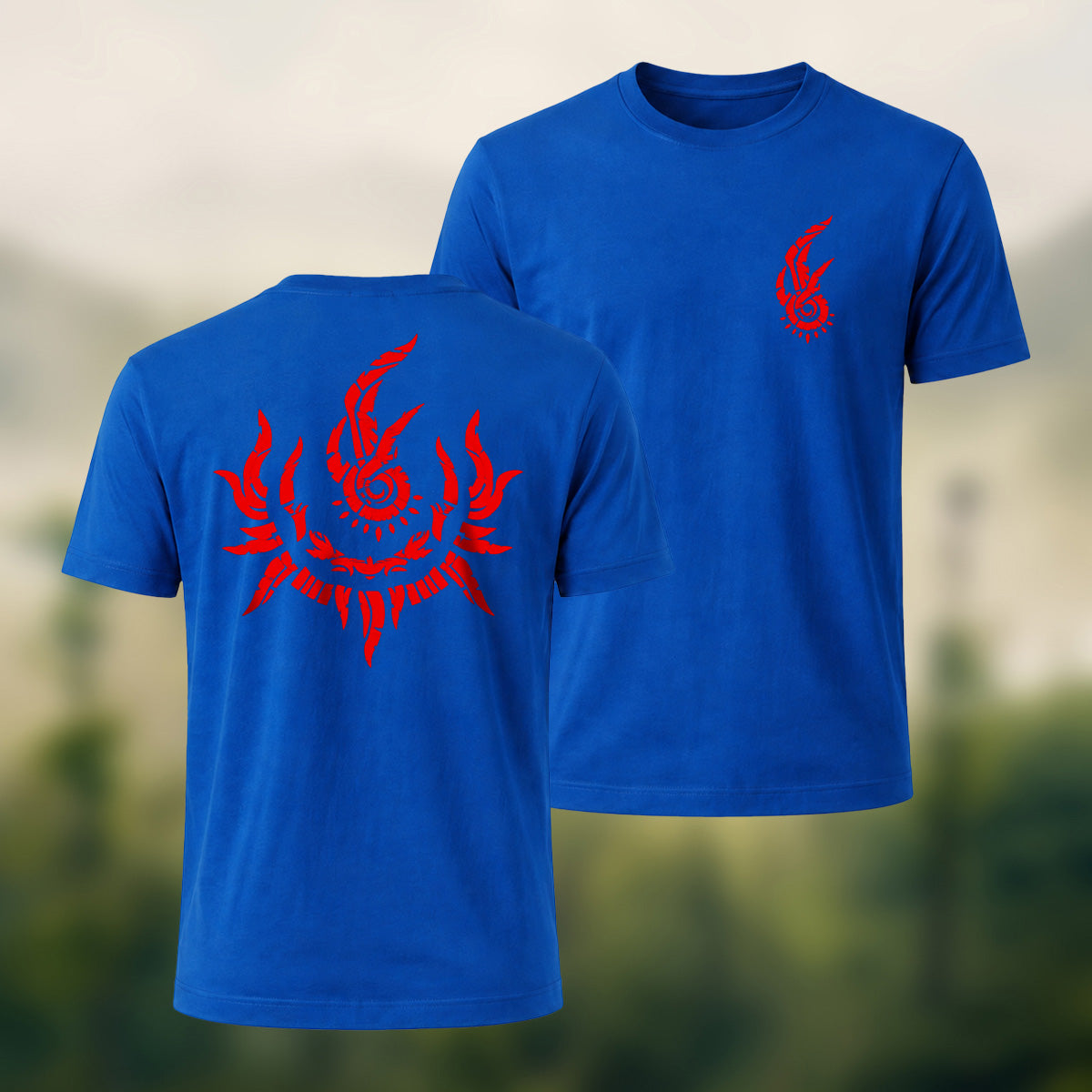 Bold Mystical Spiral Emblem Soft Cotton T-Shirt Royal Blue