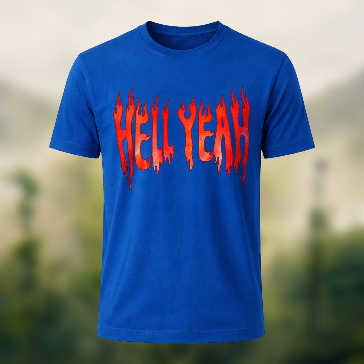 Bold Flame Lettering Combed Cotton T-Shirt Royal Blue