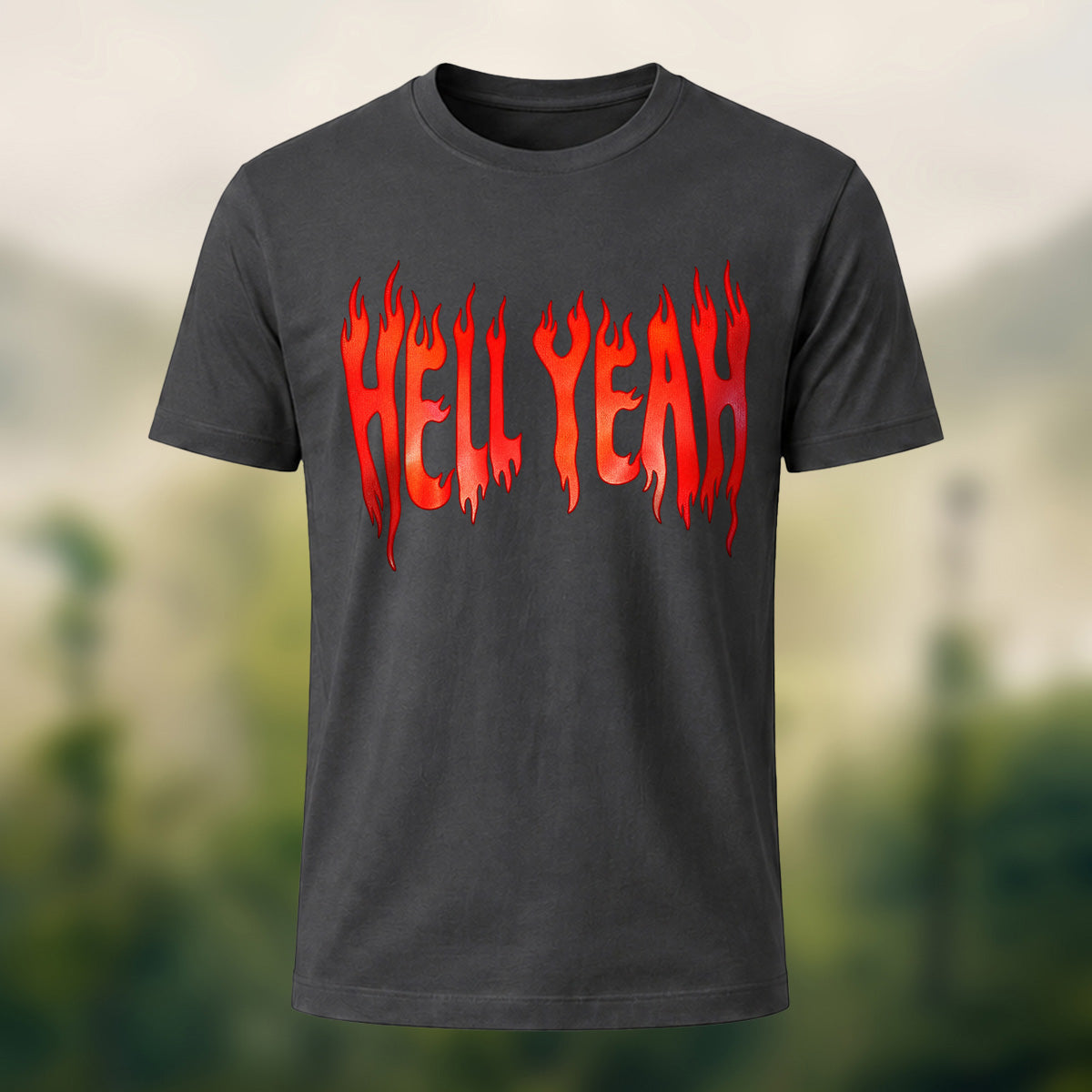 Bold Flame Lettering Combed Cotton T-Shirt Dkgy