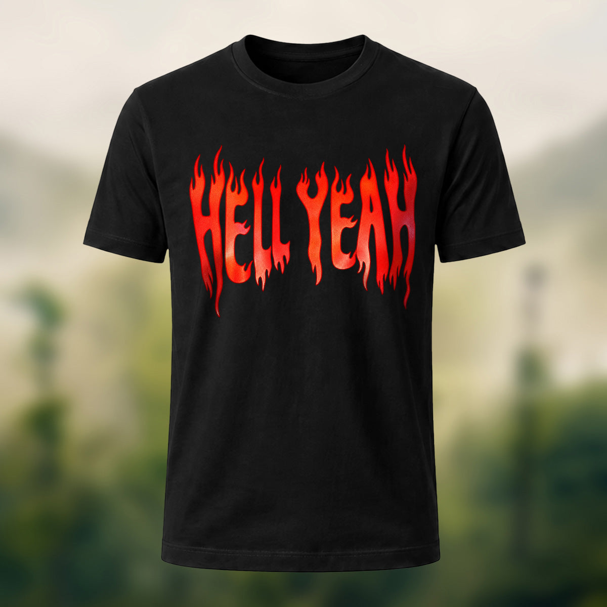 Bold Flame Lettering Combed Cotton T-Shirt Black