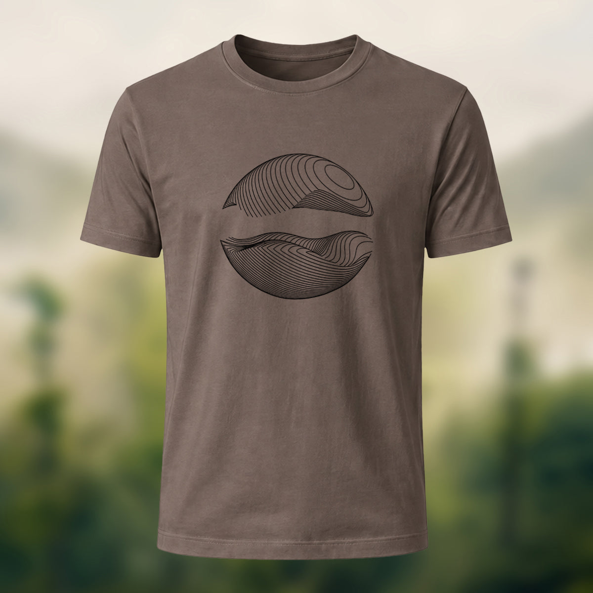 DTG Abstract Wave Print Combed Cotton T-Shirt Coffee