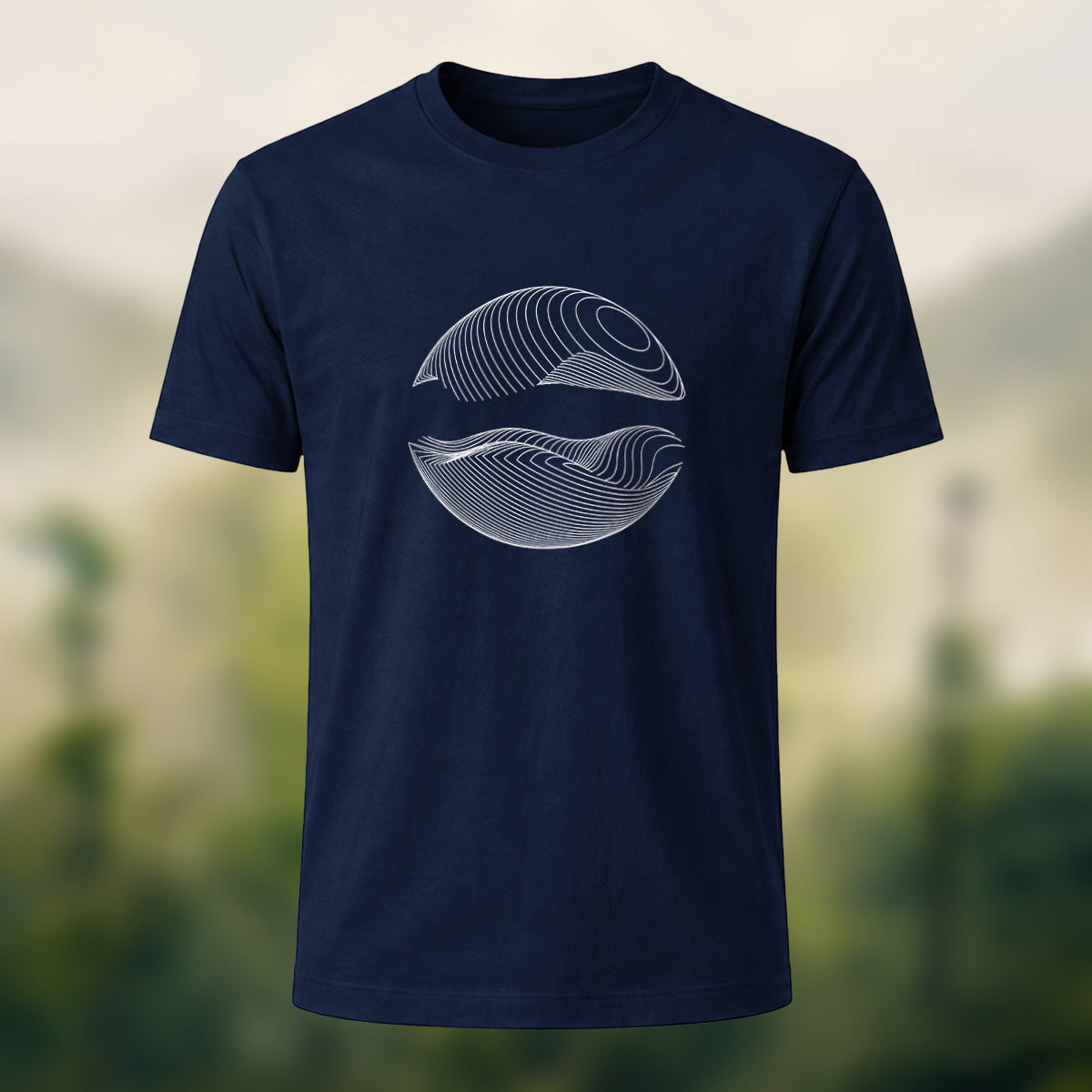 DTG Abstract Wave Print Combed Cotton T-Shirt Navy