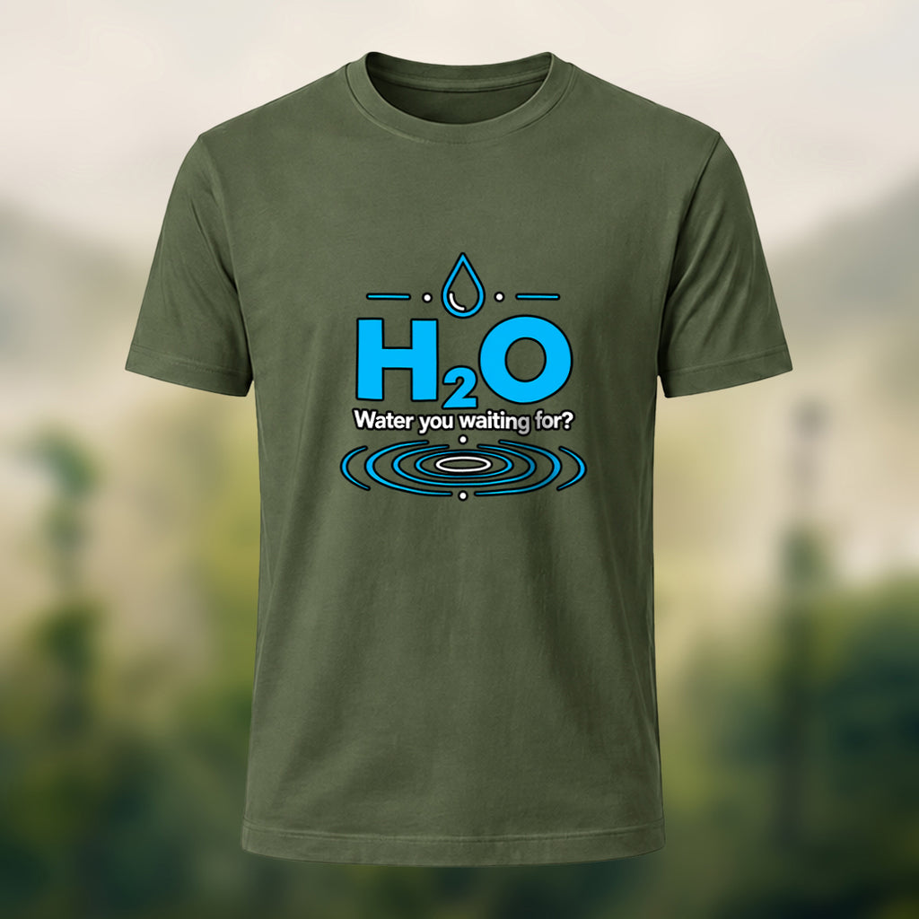 Water Molecule Print Casual Cotton T-Shirt Olive Green