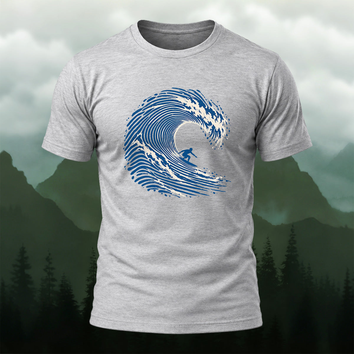Abstract Wave Fingerprint Soft Cotton T-Shirt Heather Grey