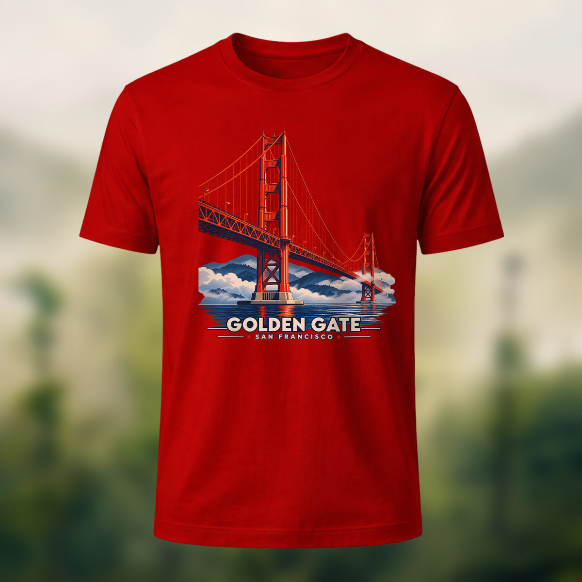 Vintage Golden Gate Bridge Cotton T-Shirt Red
