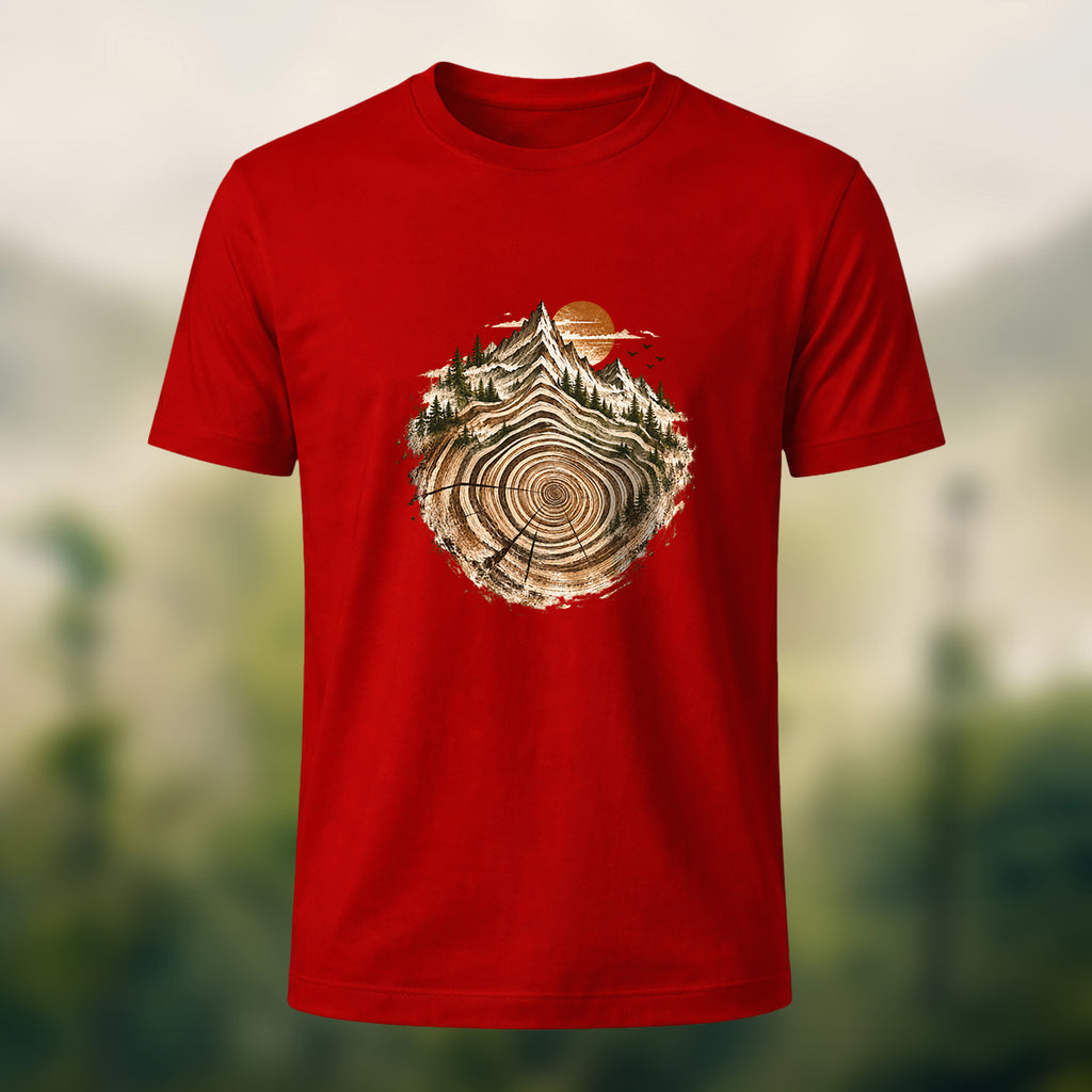 Artistic Tree Ring Topography Premium Cotton Tee Red