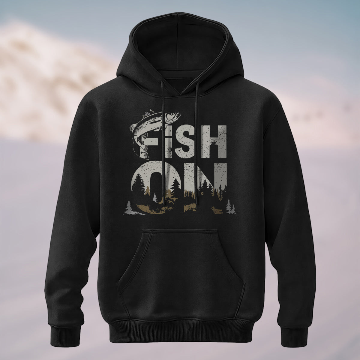 Cotton Made Vintage Fish On Outdoor Hoodie Black