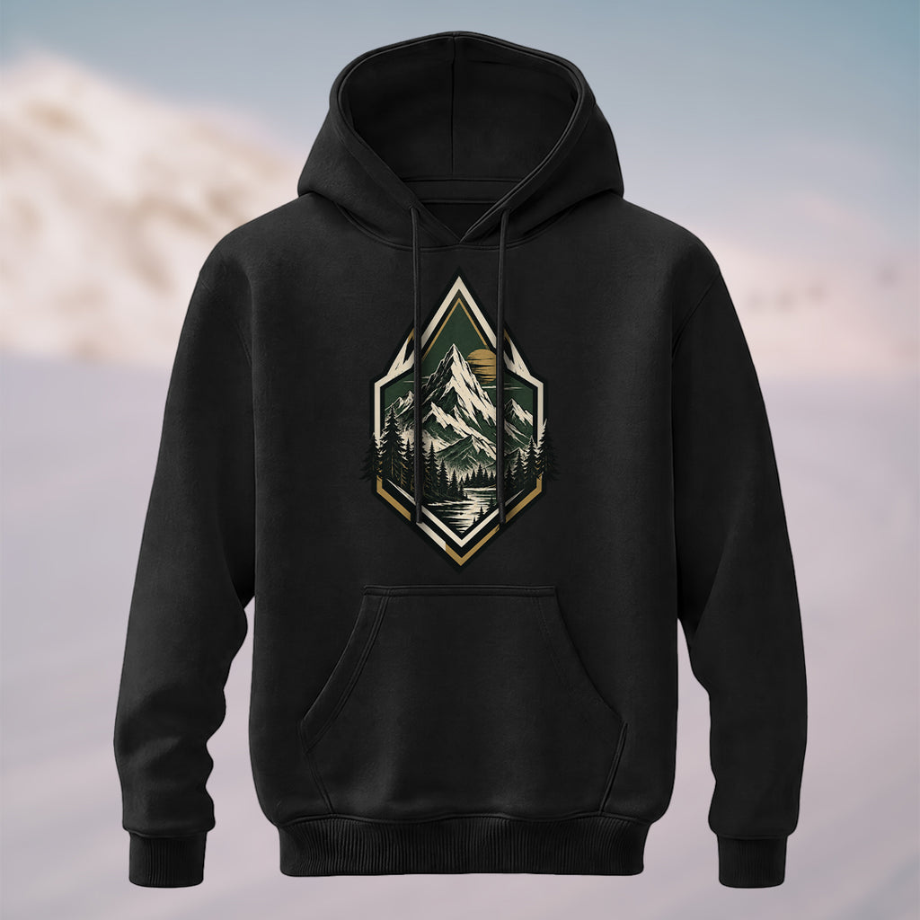 Cotton Made Artistic Mountain Crest Hoodie Black