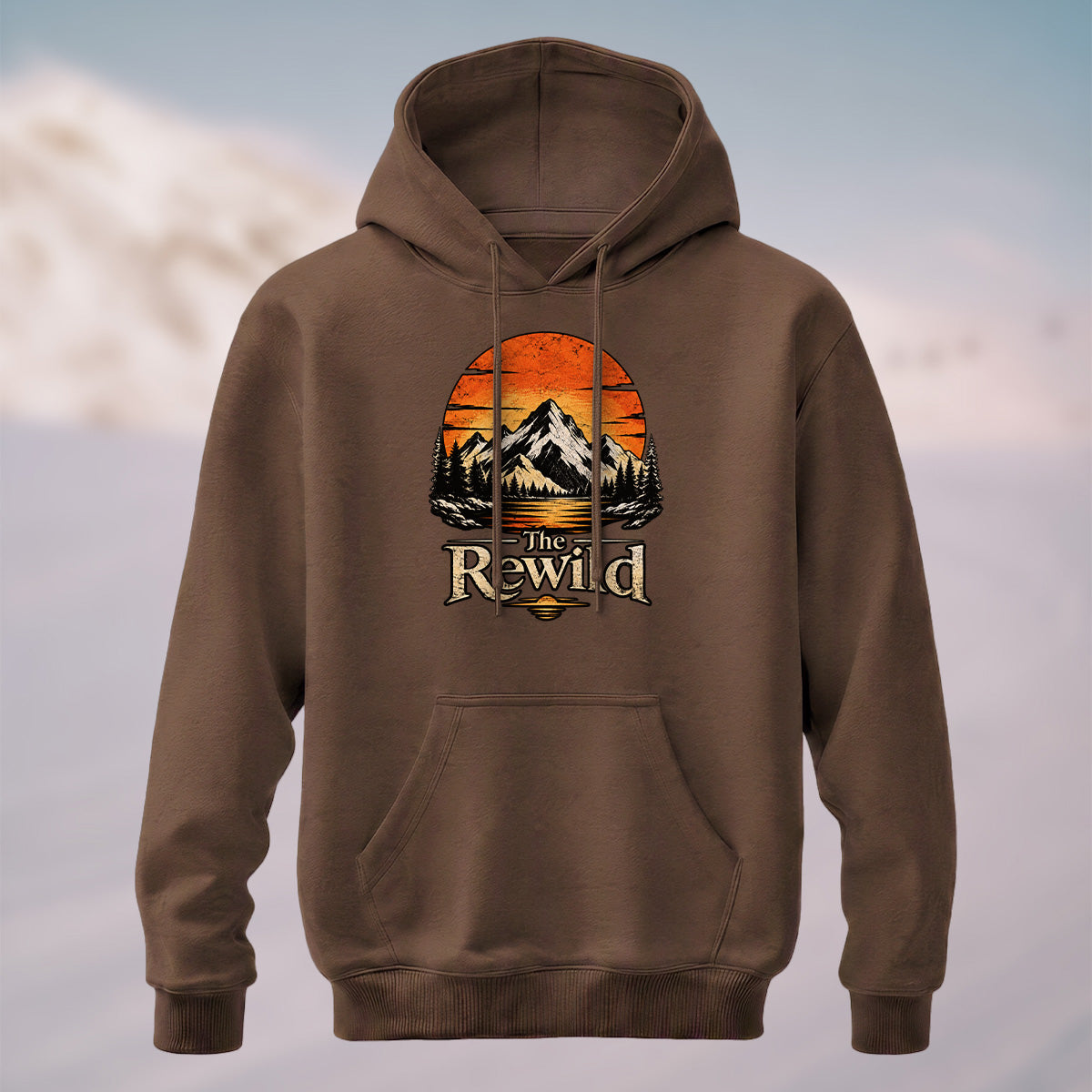 Cotton Made Vintage Mountain Sunset Hoodie Coffee