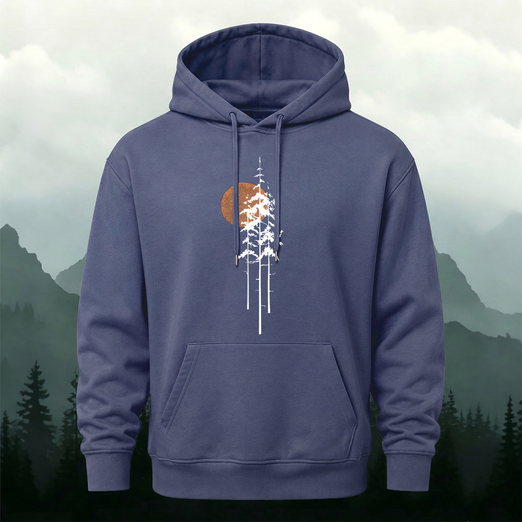 Cotton Made Tree Silhouettes Round Sun Print Hoodie Dusty Blue