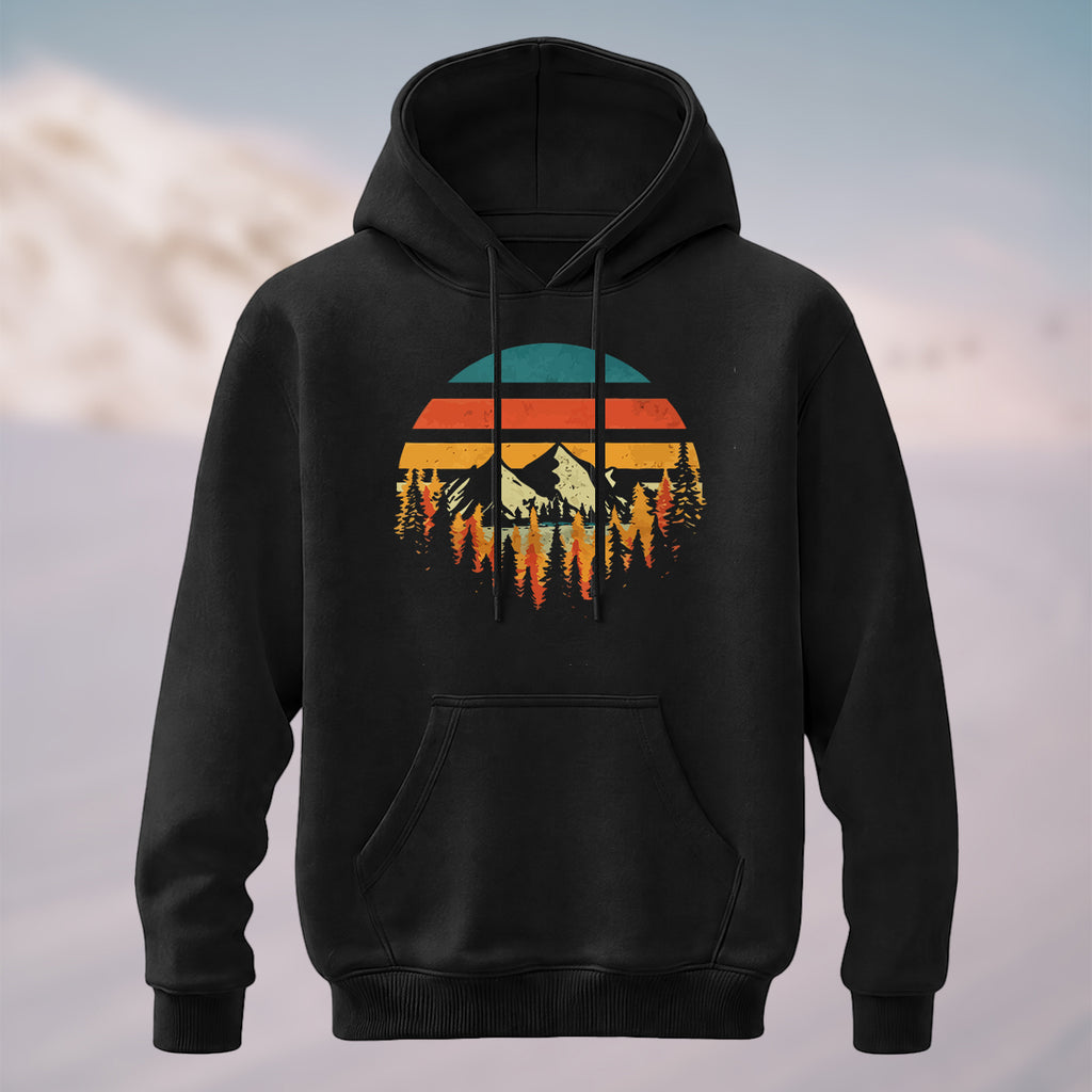 Cotton Made Vintage Mountain Forest Hoodie Black