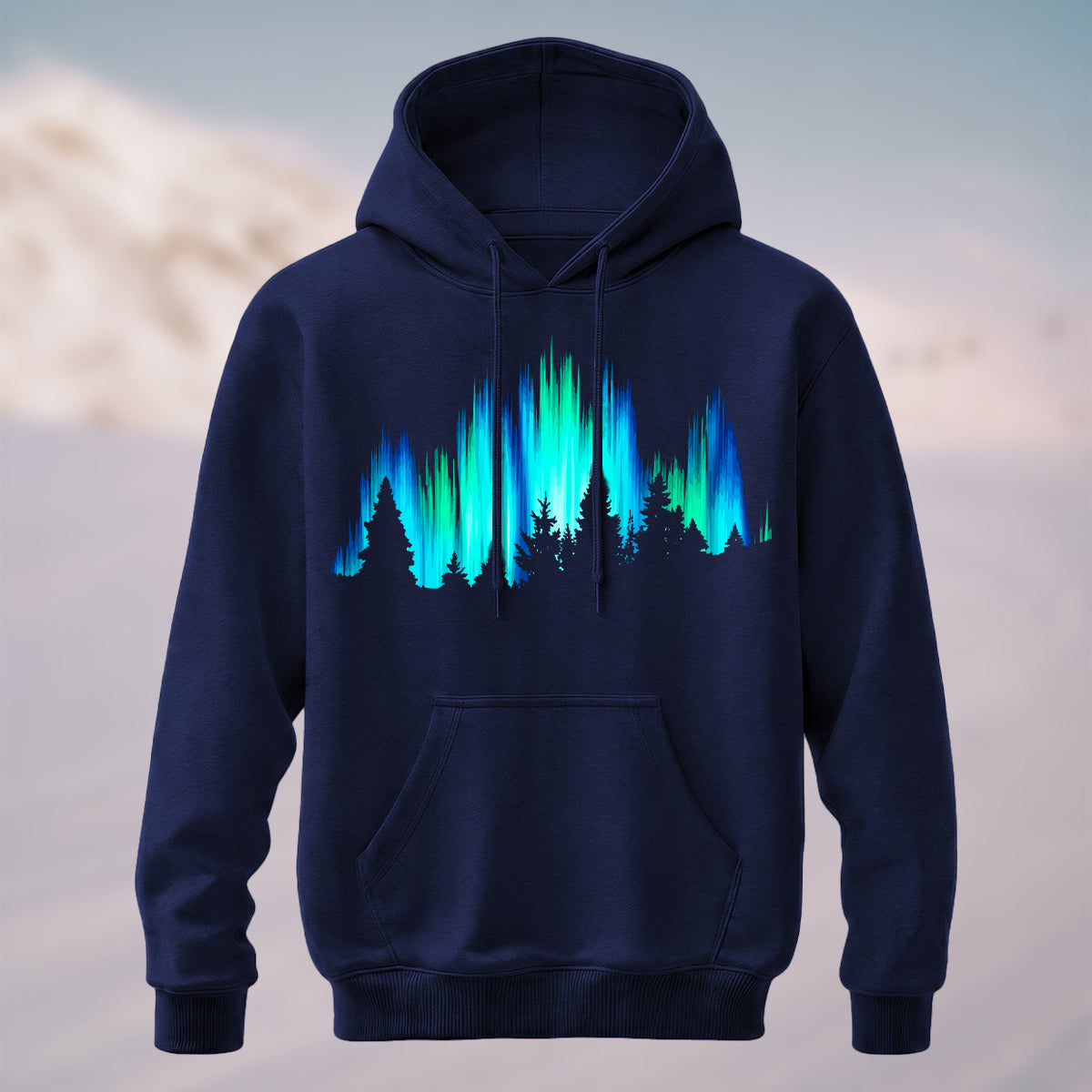 Cotton Made Dreamy Aurora Forest Hoodie Navy