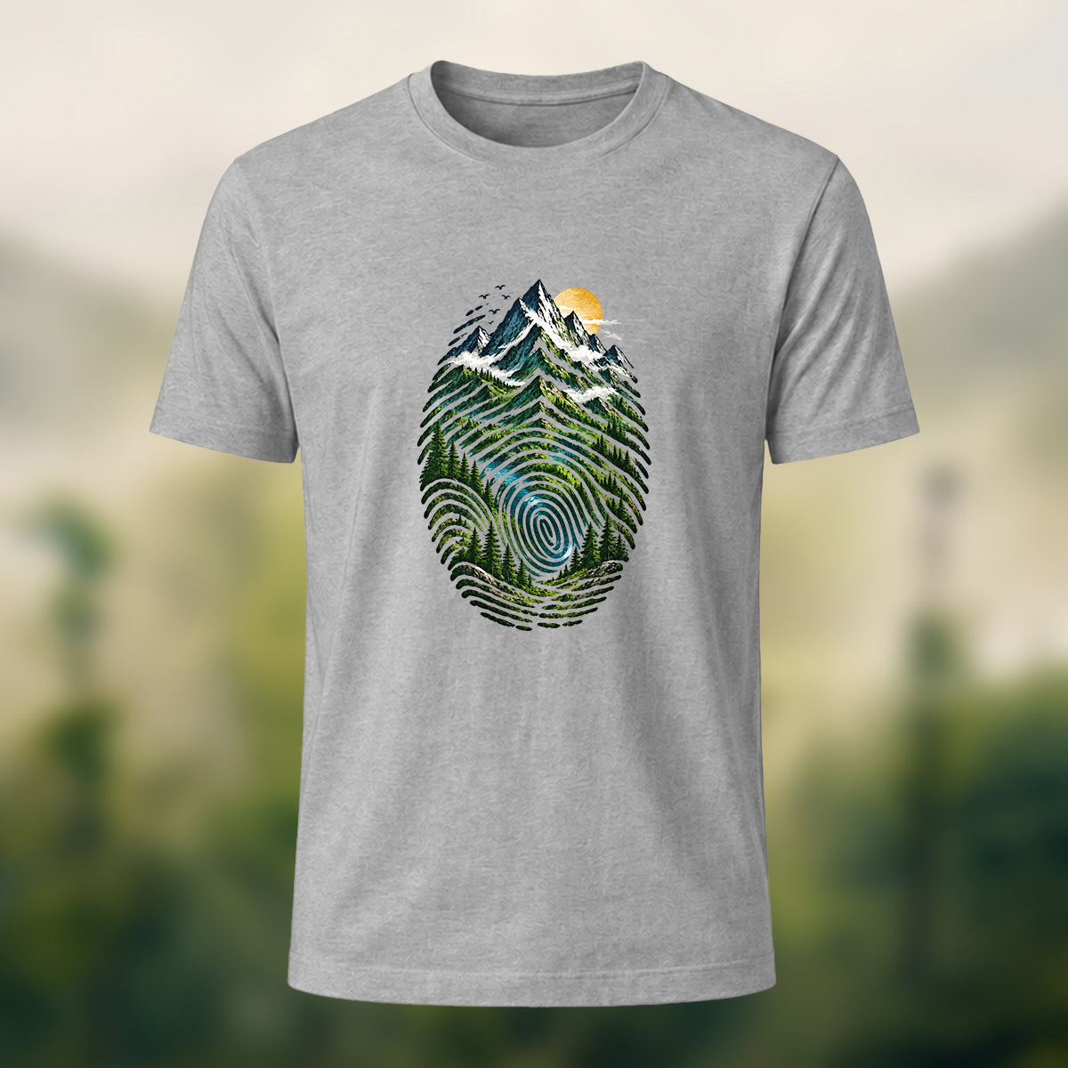 Design-Forward Alpine Fingerprint Premium Cotton Tee Heather Grey