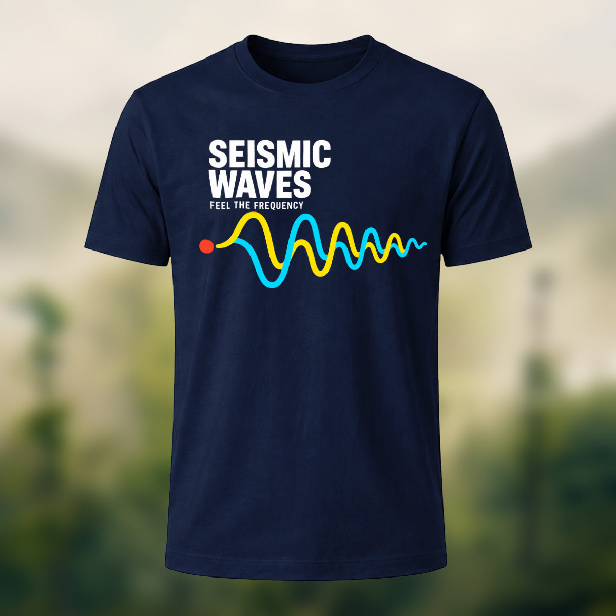 Seismic Waves Print Casual Soft Cotton T-Shirt Navy