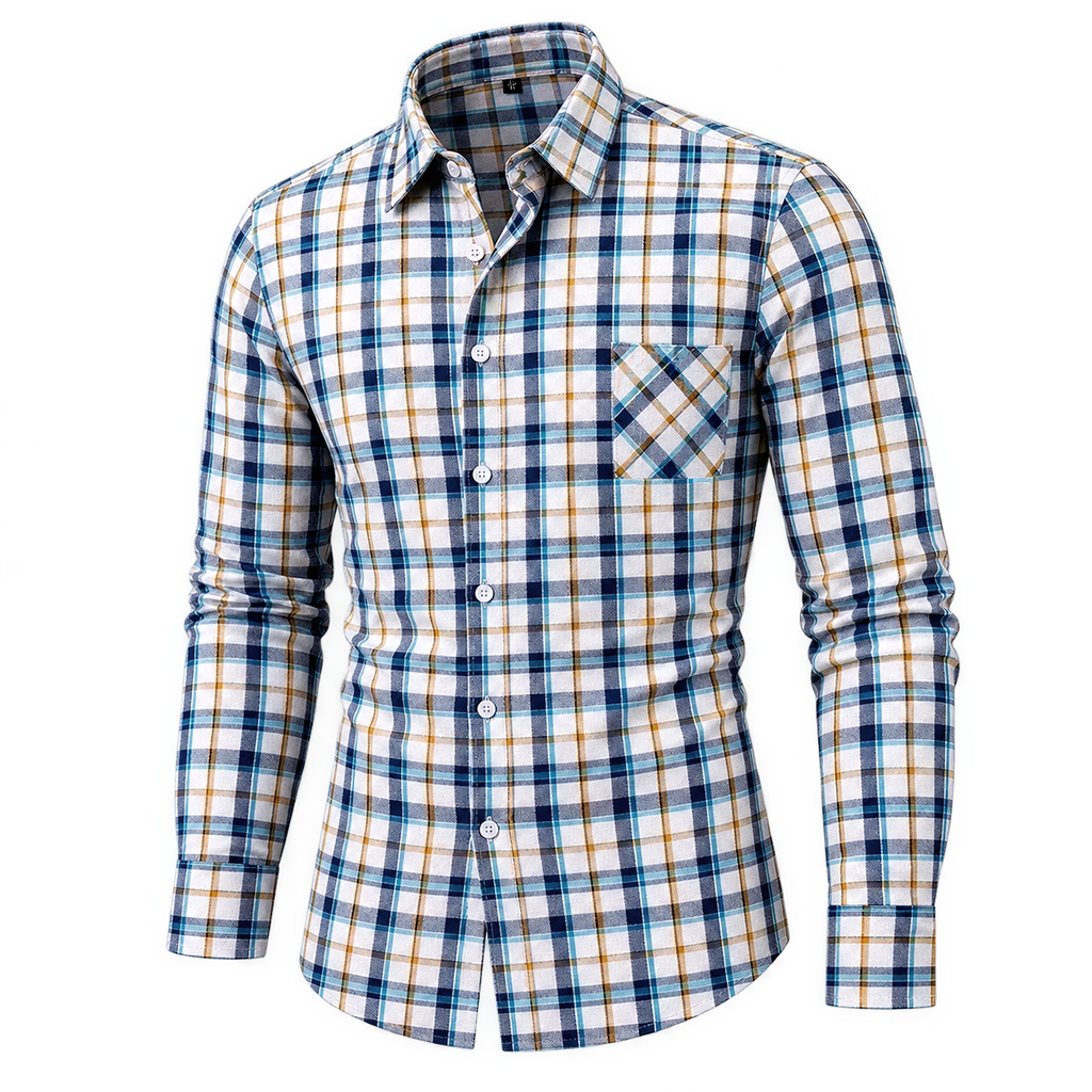 Retro Plaid Soft Cotton Button-Down Shirt 03
