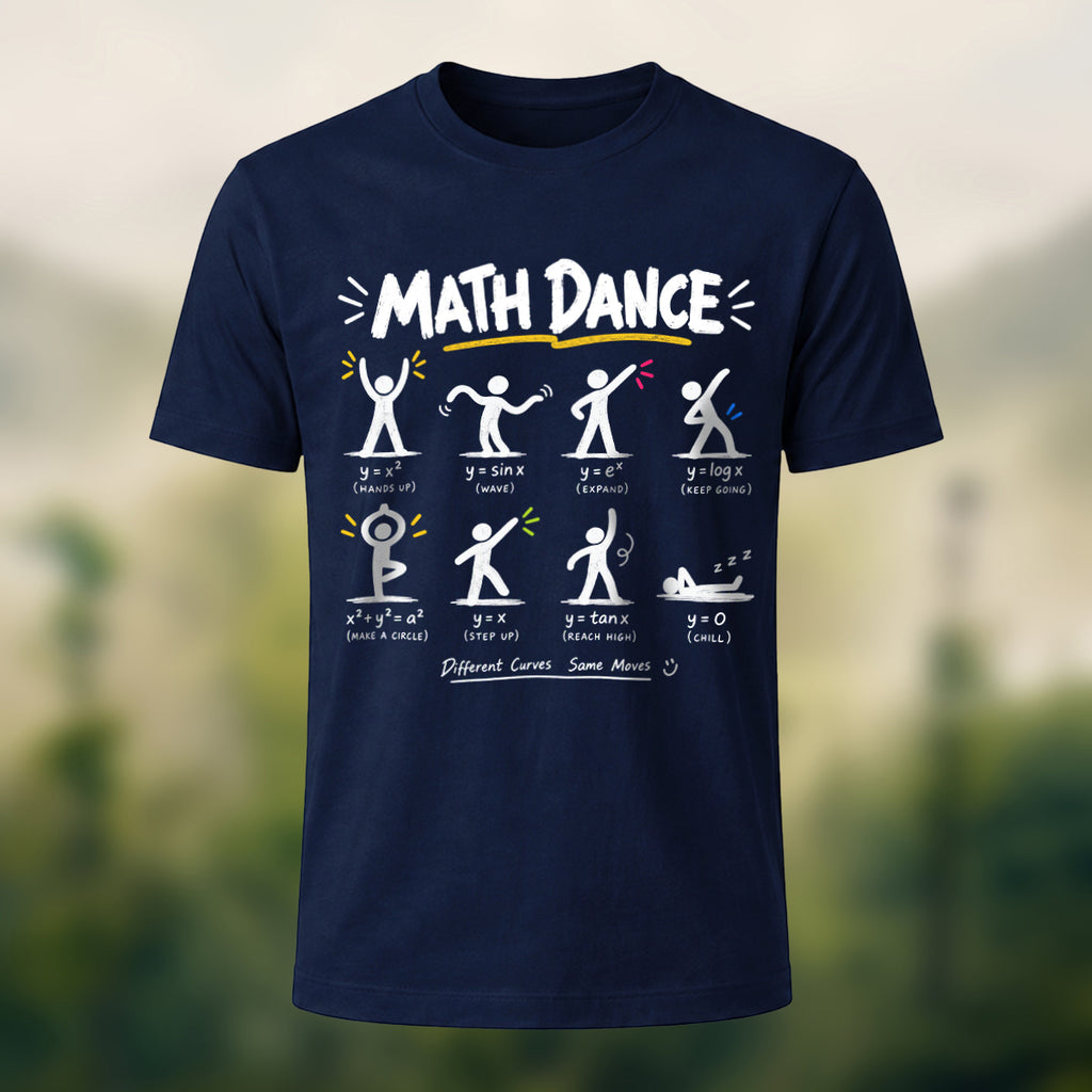 Humorous Math Dance Combed Cotton T-Shirt Navy