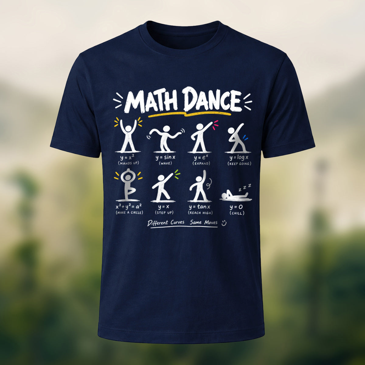 Humorous Math Dance Combed Cotton T-Shirt Navy