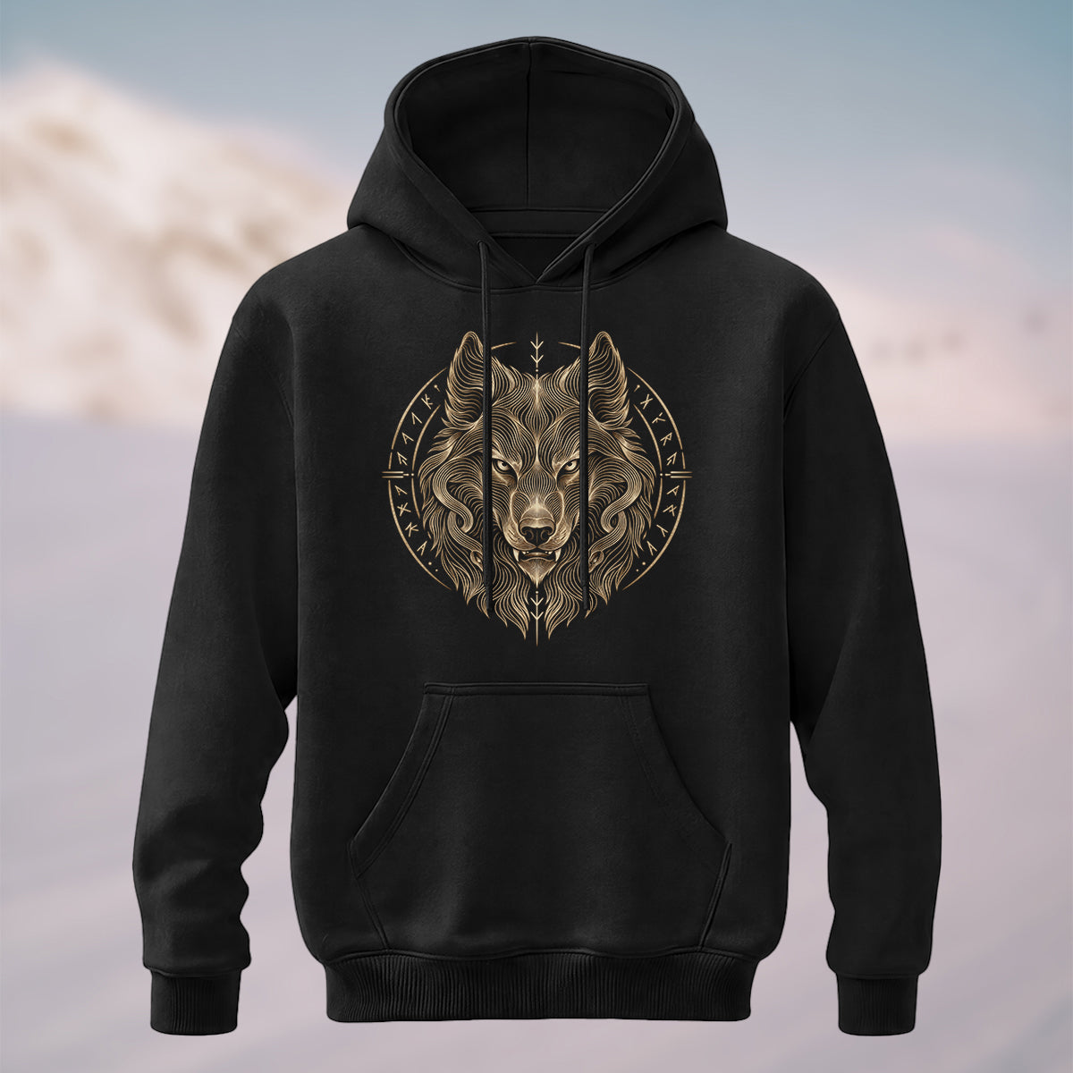 Cotton Made Norse Viking Wolf Hoodie Black