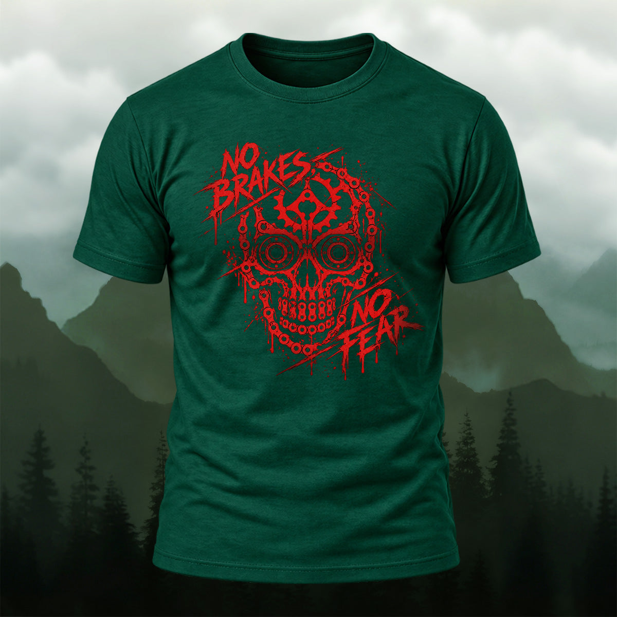 Scarlet Mechanical Skull Cotton T-Shirt Forest Green