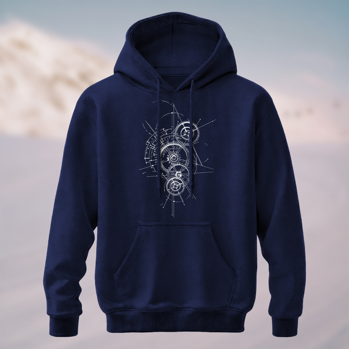 Cotton Made Artistic Mechanical Hoodie Navy