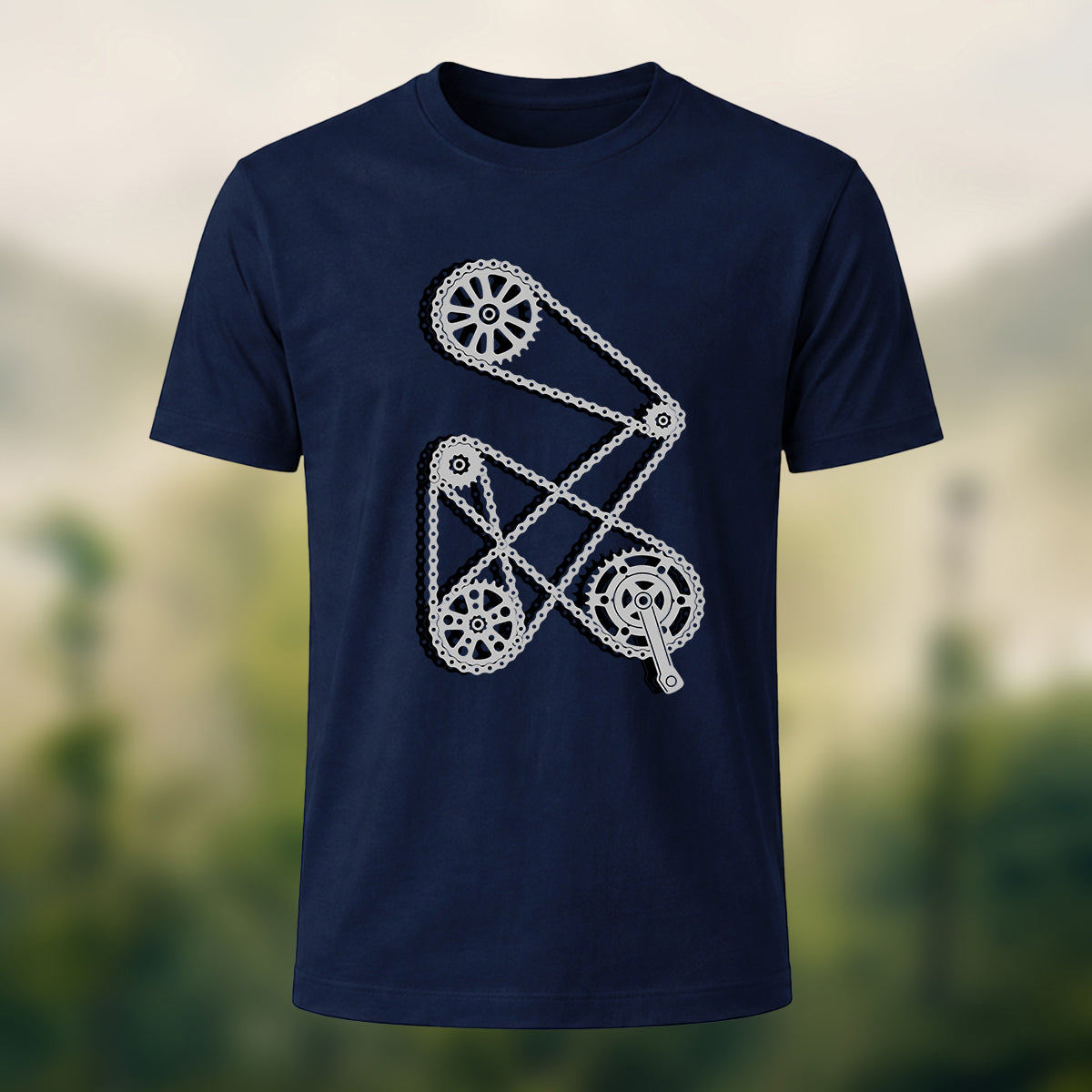Mechanical Bicycle Chain Premium Cotton T-Shirt Navy