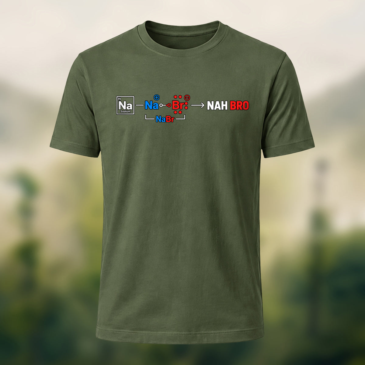 Chemistry Formula Print Casual Cotton T-Shirt Olive Green