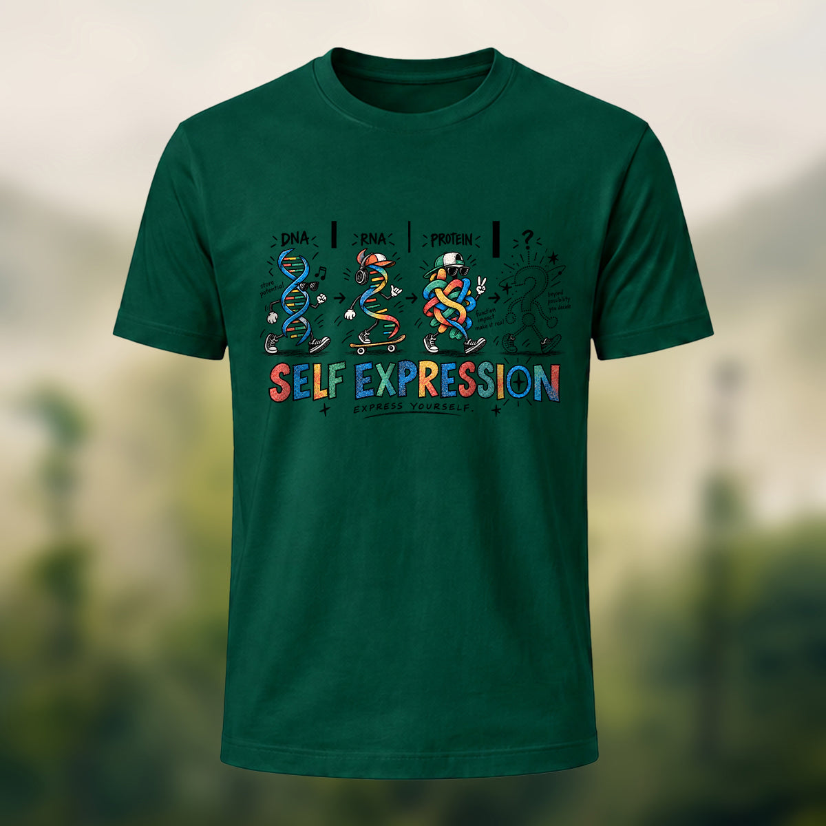 Gene Expression Print Casual Cotton T-Shirt Forest Green