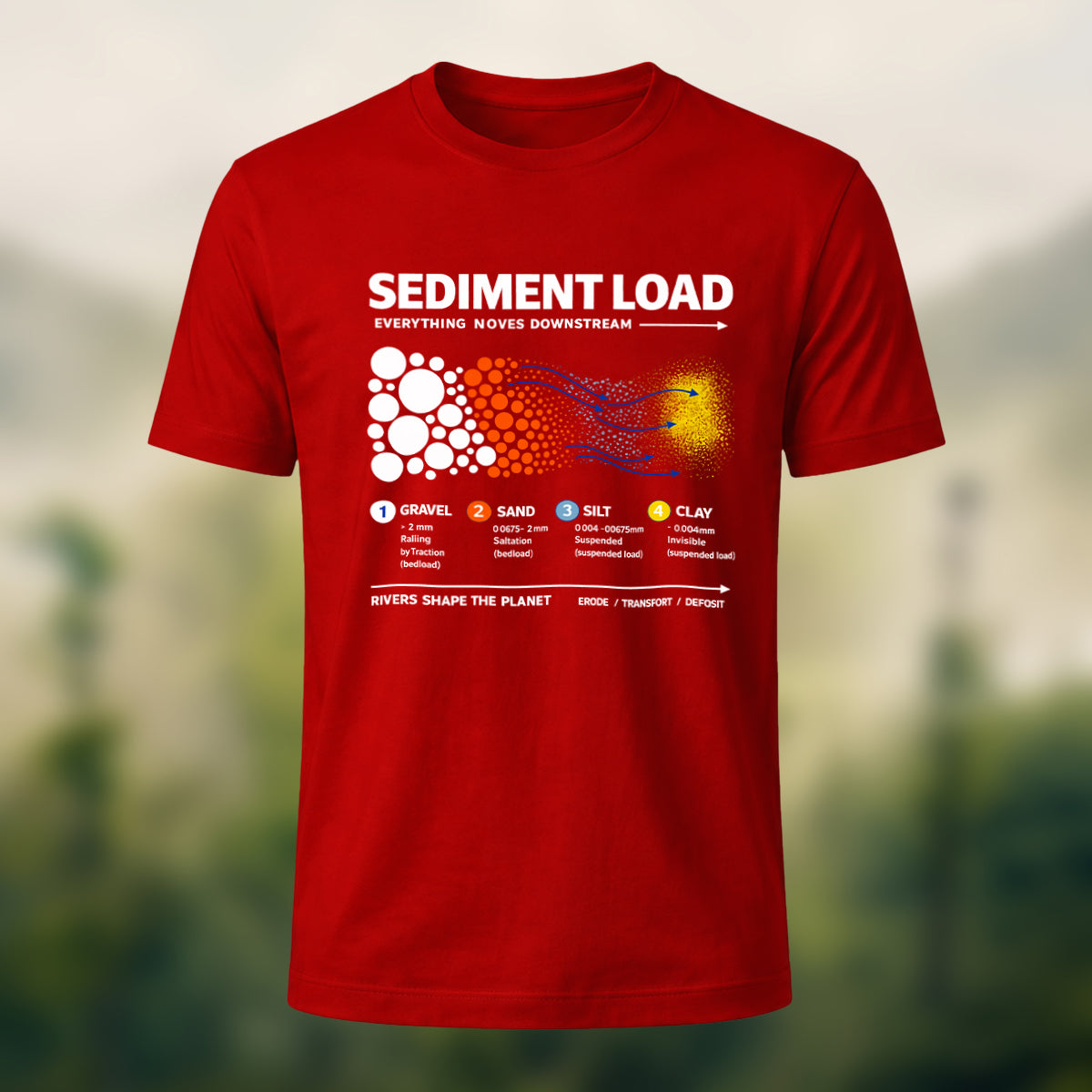 DTG Sediment Load Print Casual Soft Cotton T-Shirt Red