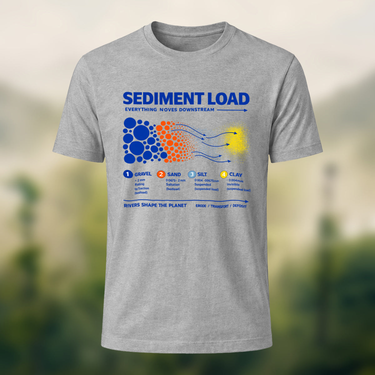 DTG Sediment Load Print Casual Soft Cotton T-Shirt Heather Grey