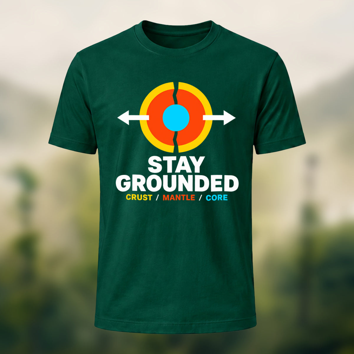 Earth Core Print Casual Soft Cotton T-Shirt Forest Green