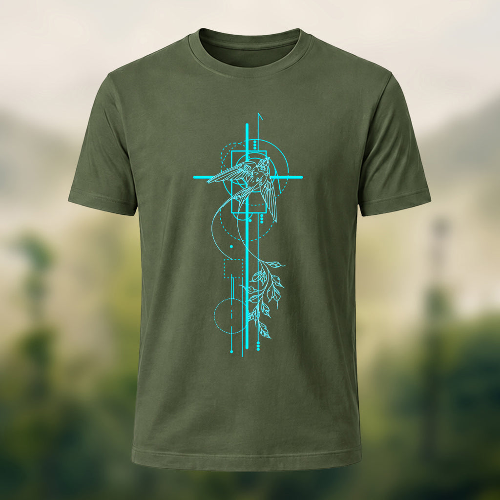Abstract Nature Print Combed Cotton T-Shirt Olive Green
