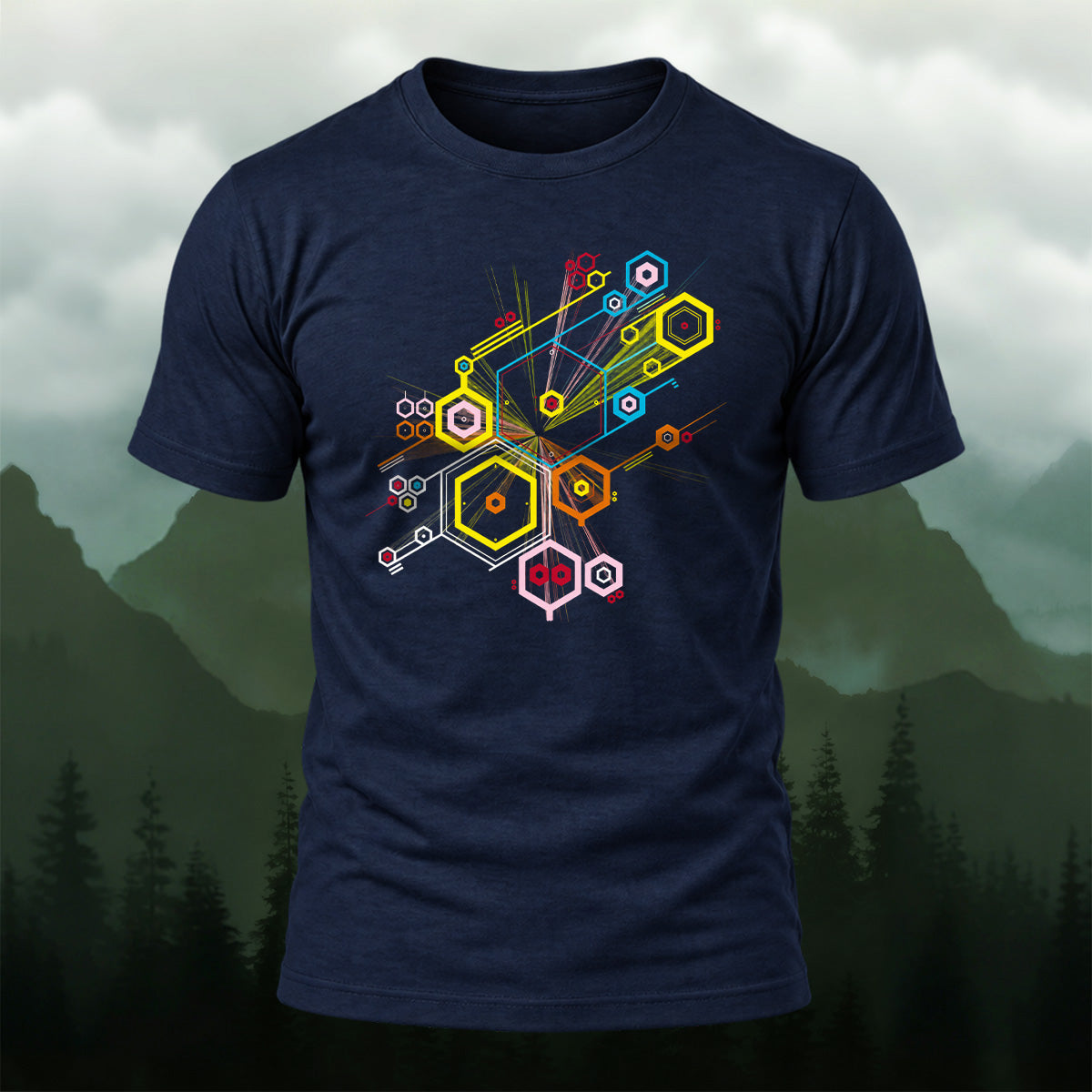 Creative Tech Interface Combed Cotton T-Shirt Navy