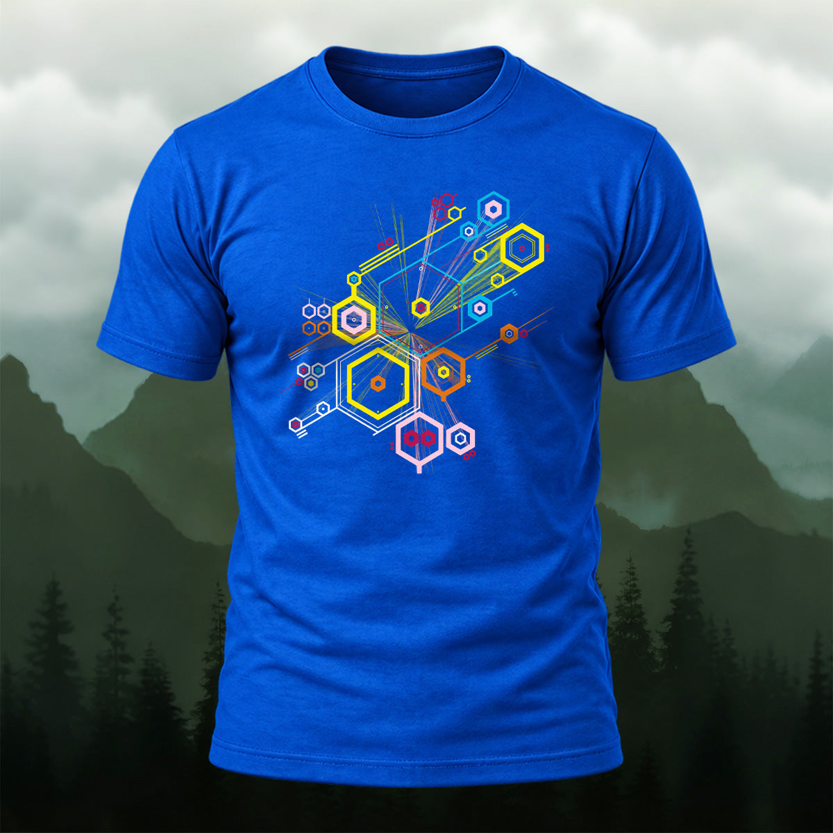 Creative Tech Interface Combed Cotton T-Shirt Royal Blue