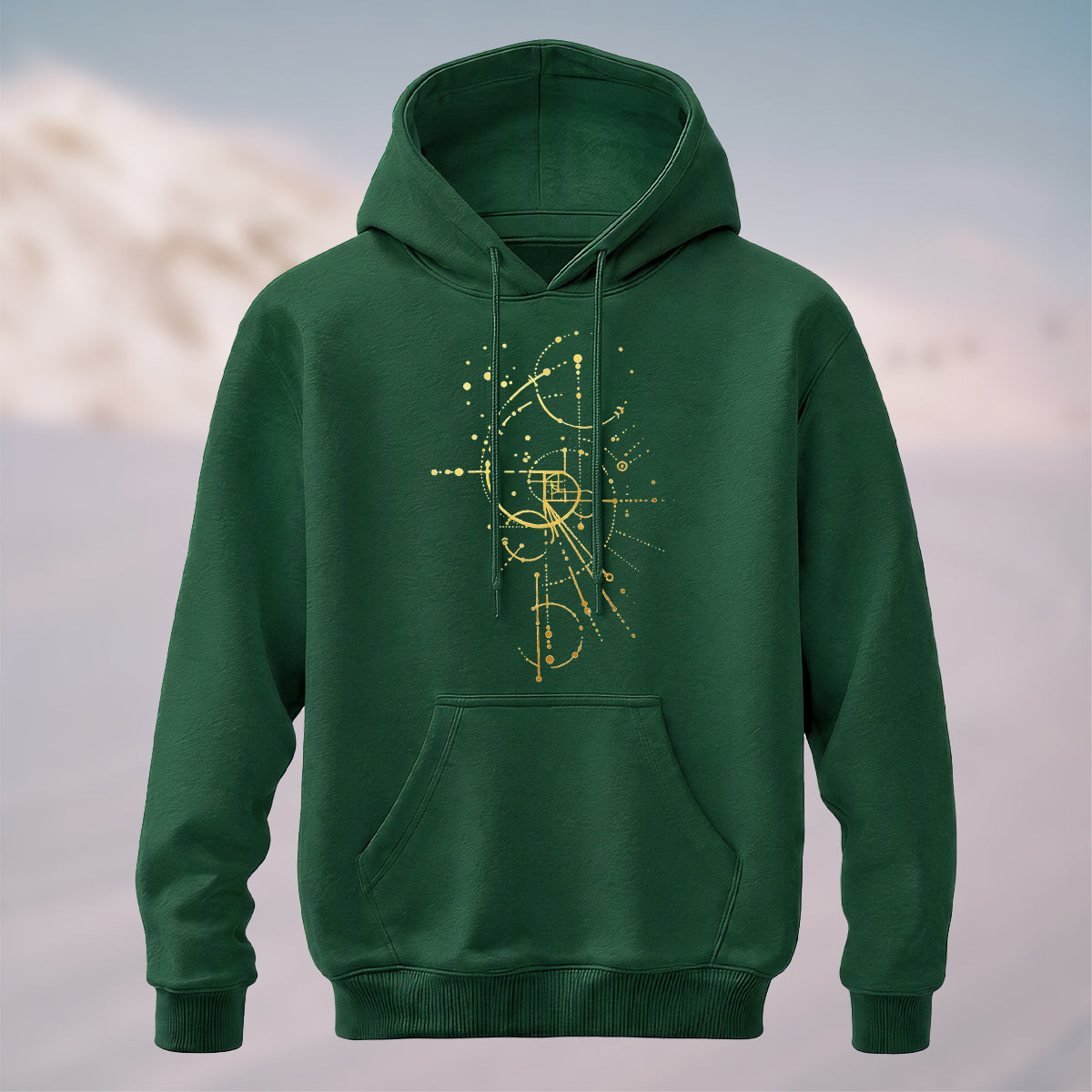 Cotton Made Abstract Geometric Curves Hoodie Forest Green