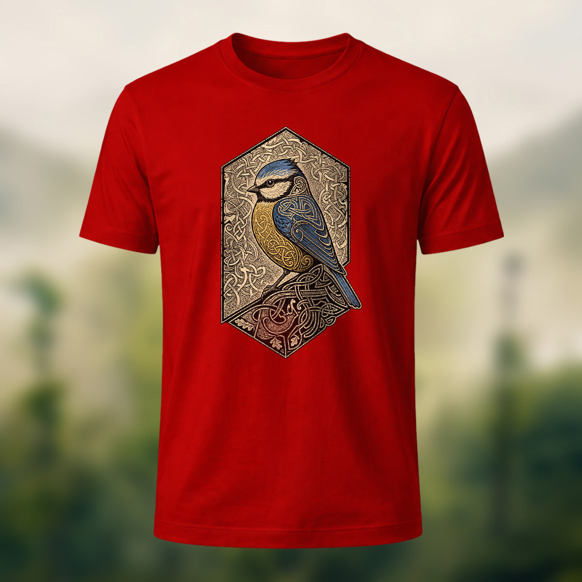 Mystical Celtic Bird Premium Cotton T-Shirt Red