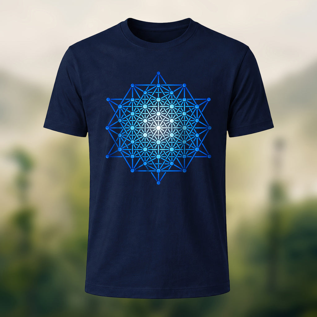 Geometric Crystal Print Premium Cotton T-Shirt Navy