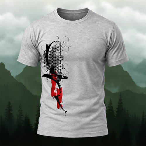 Abstract Geometric Print Soft Cotton T-Shirt Heather Grey