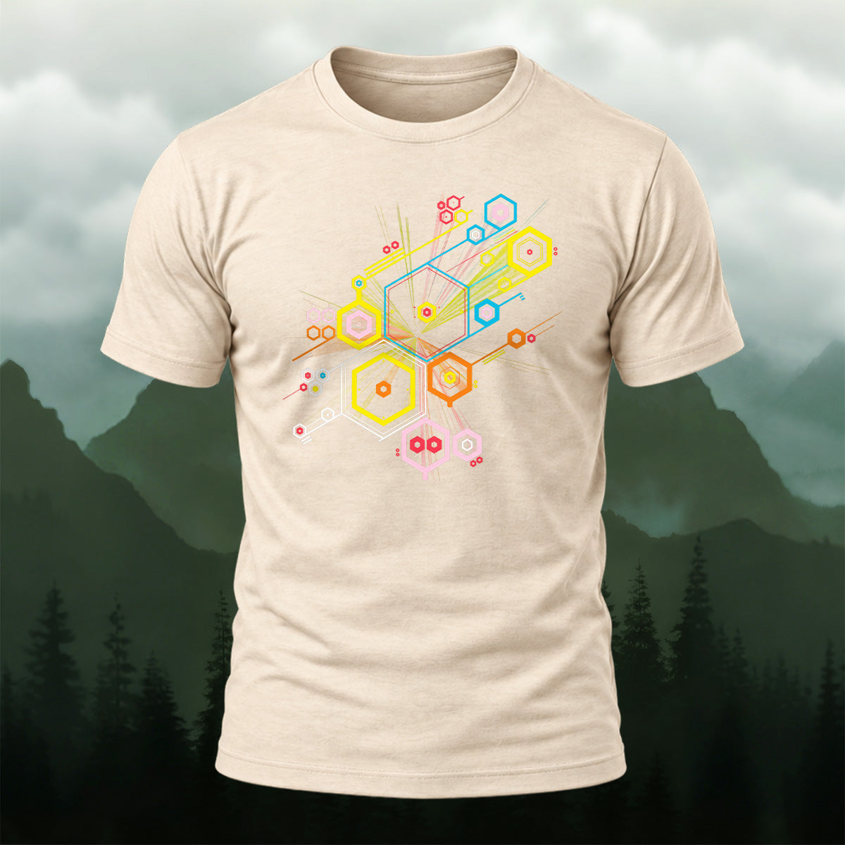 Creative Tech Interface Combed Cotton T-Shirt Beige