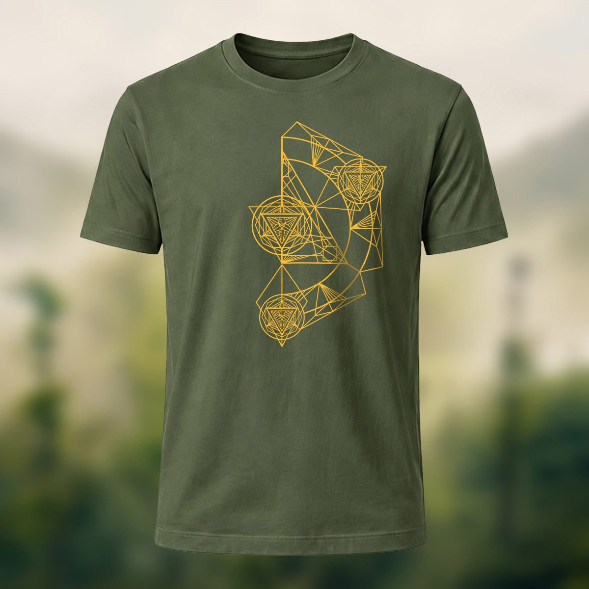 Intricate Abstract Geometric Premium Cotton T-Shirt Olive Green