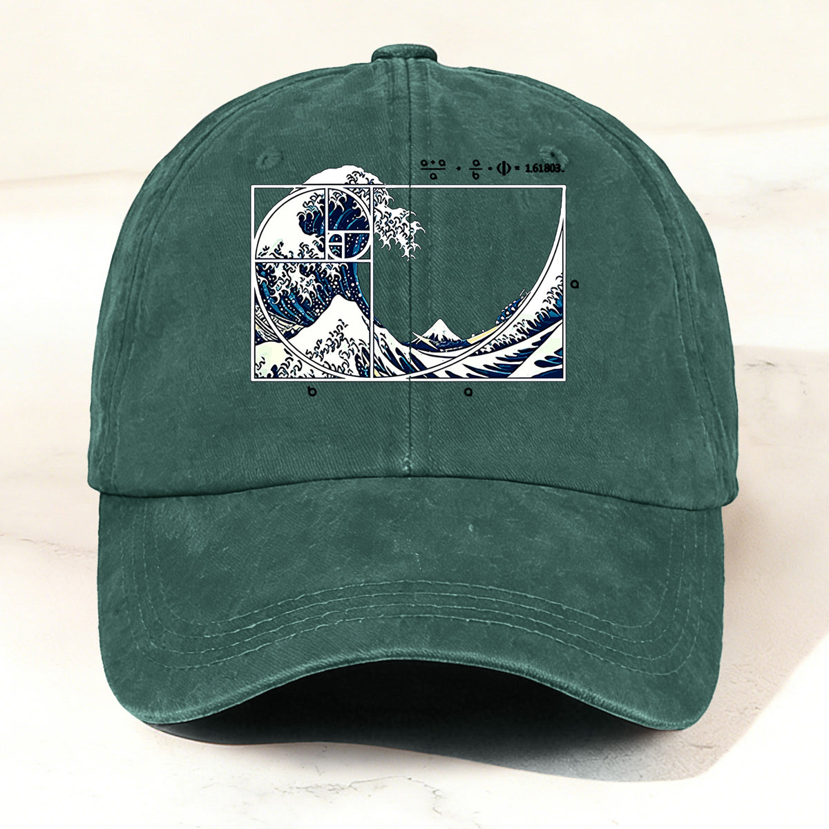 Artistic Geometric Great Wave Baseball Cap Dark Green