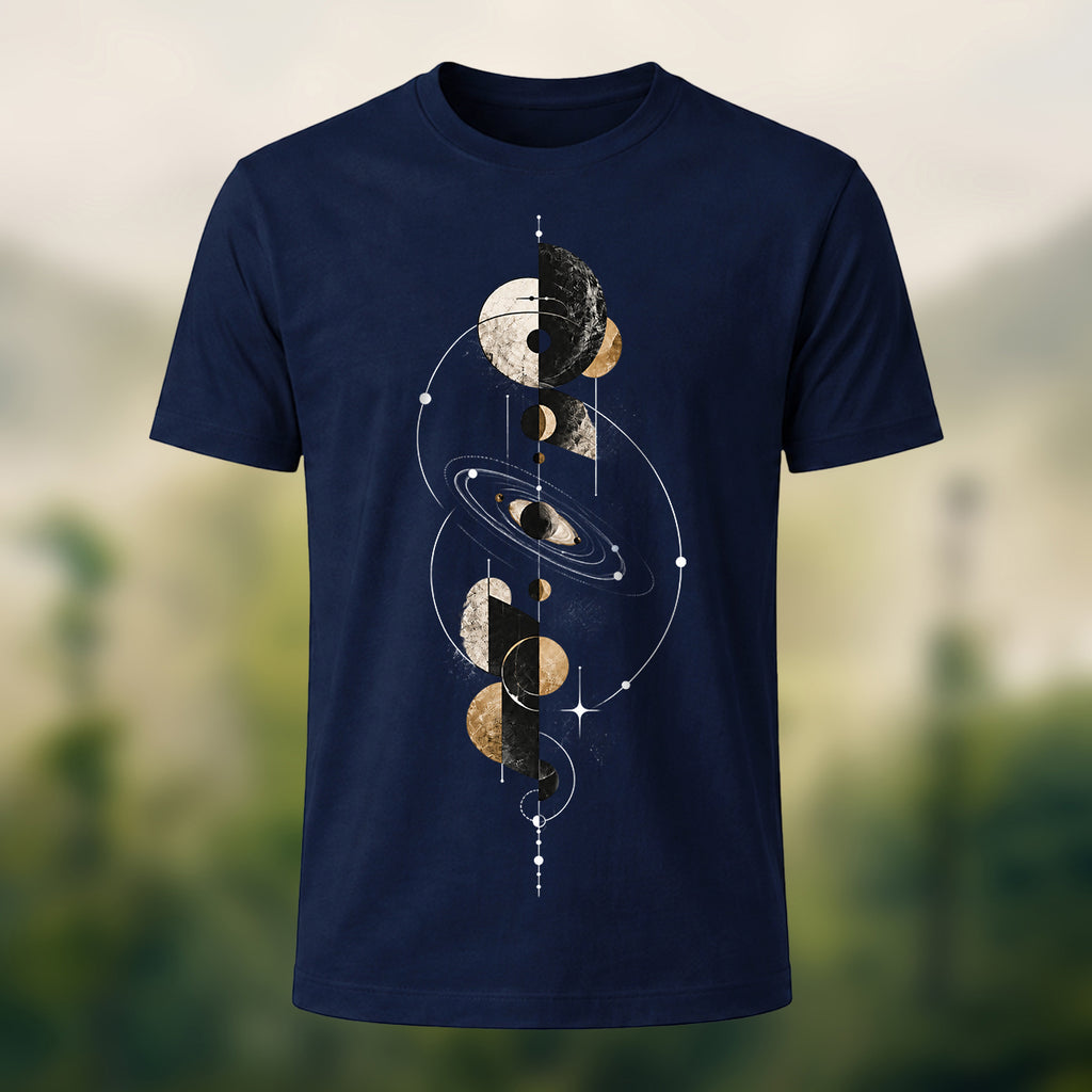 Mystical Geometric Planet Soft Cotton T-Shirt Navy