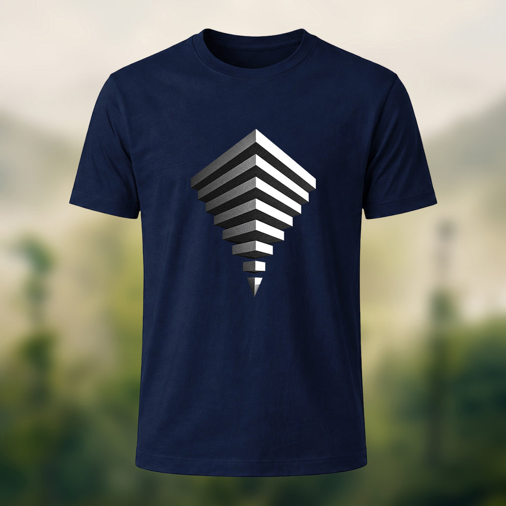 Modern Geometric Print Combed Cotton T-Shirt Navy